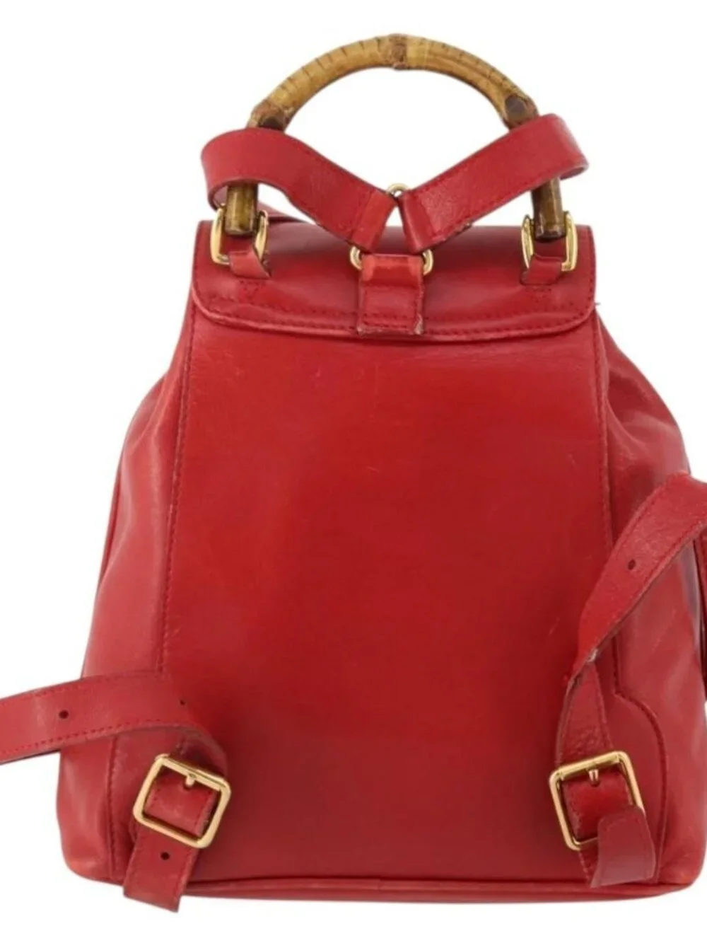 GUCCI Bamboo Backpack Leather Red Gold 003 1705 0030 Auth YKZ946